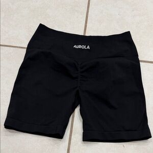 Aurola Women's Black High-Rise Bike Shorts with Ruched Front